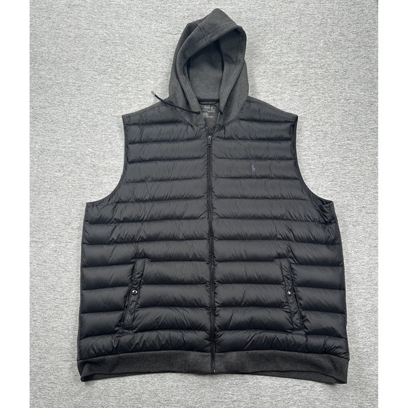 Polo Ralph Lauren Hybrid Vest Mens 3XB Black Down Filled Hooded Full Zip Puffer - Picture 1 of 6